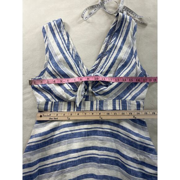 New Anthropologie Maeve Linen Striped Tie Front Pocket Dress Bon Vivant Coastal - Picture 12 of 13